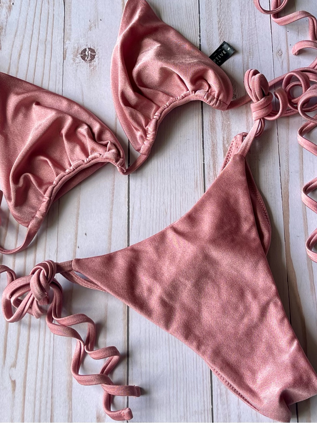 Shimmery Rose Pink Tie-Side Bikini Set